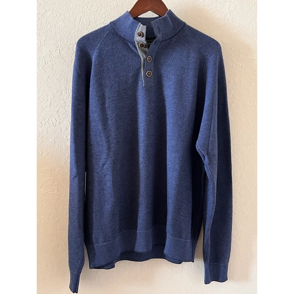 Maker & Company Clothier Merino Sweater Mens Extra Large XL Blue‎ 1/4 Button